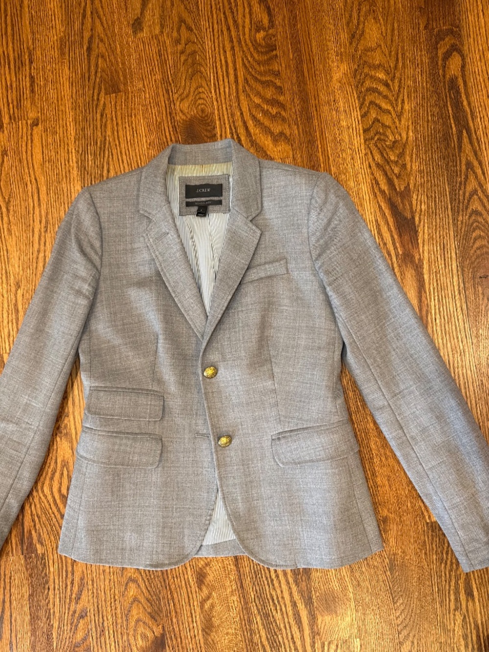 J.Crew Schoolboy Blazer Heather Gray Gold Crest Buttons Size 2